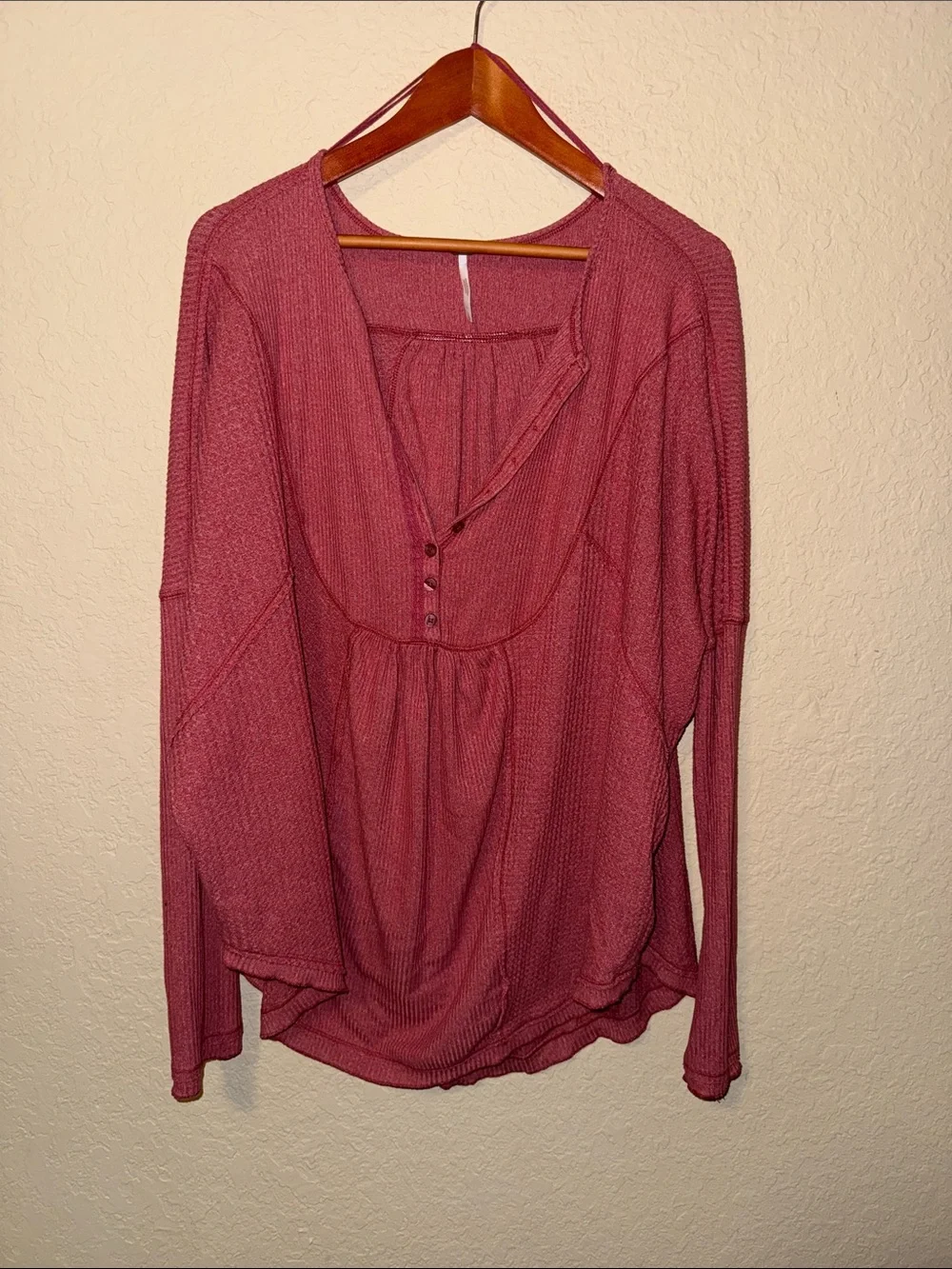 Free People Long Sleeve Henley Top - Dusty Rose